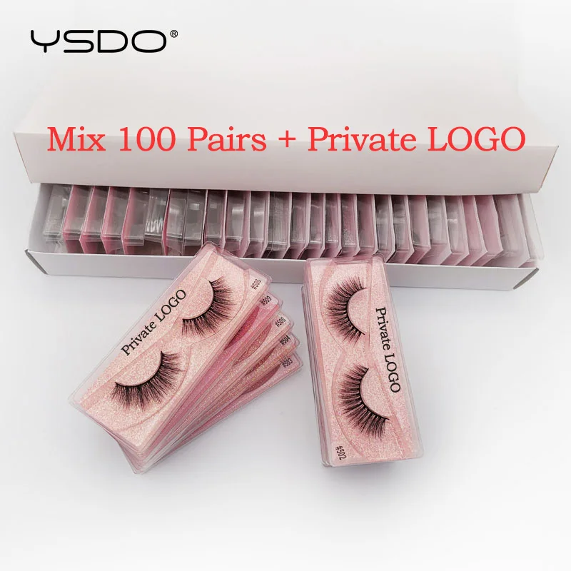 100 Pairs WITH LOGO Ресниц 20 Вт, 30 Вт, 40/50/100 пар норковые ресницы макияж объем 3D норковые ресницы оптом натуральные накладные ресницы - Цвет: 100 Pairs WITH LOGO