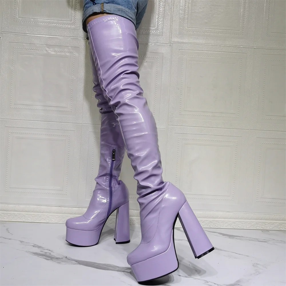 

Majestic Purple Chunky Heel Thigh Boots Platform Super High Heel Round Toe Over The Knee Boots Women Fall Fashion Long Boots