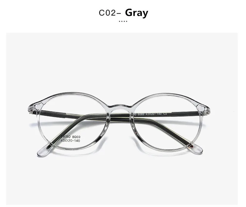 C2 Clear Gray Круглые женские модные очки для близорукости, оправа, элегантные очки, очки, студенческие очки, оправы для очков, по рецепту, Rx-able - Цвет оправы: C2 Clear Gray