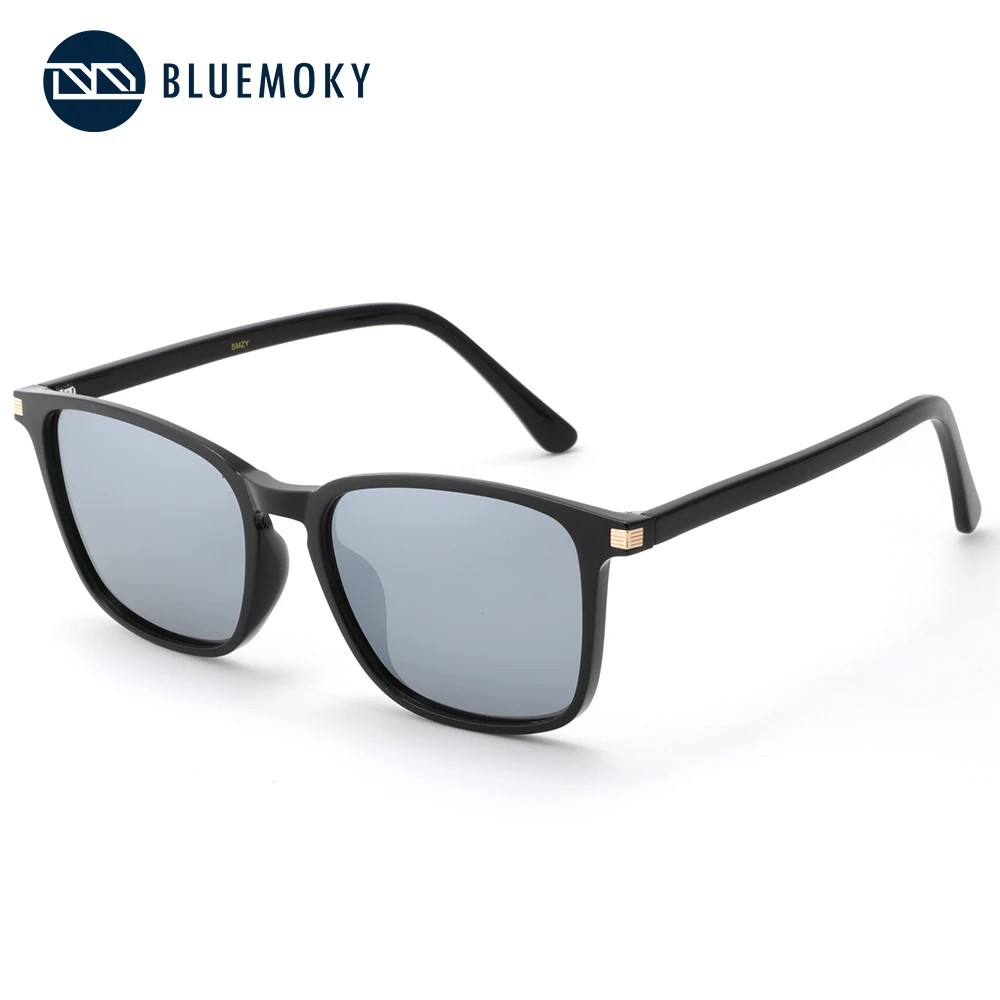 silver BLUEMOKY, солнцезащитные очки, мужские, поляризационные, квадратные, солнцезащитные очки, UV 400, защита от солнца, очки для вождения, дизайнерские, oculos de sol - Цвет линз: silver