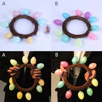 

Decorative Easter Egg LED String Lights Rattan Wreath Garland Lamp Indoor Outdoor Easter Party Atmosphere Decoration Wreath
