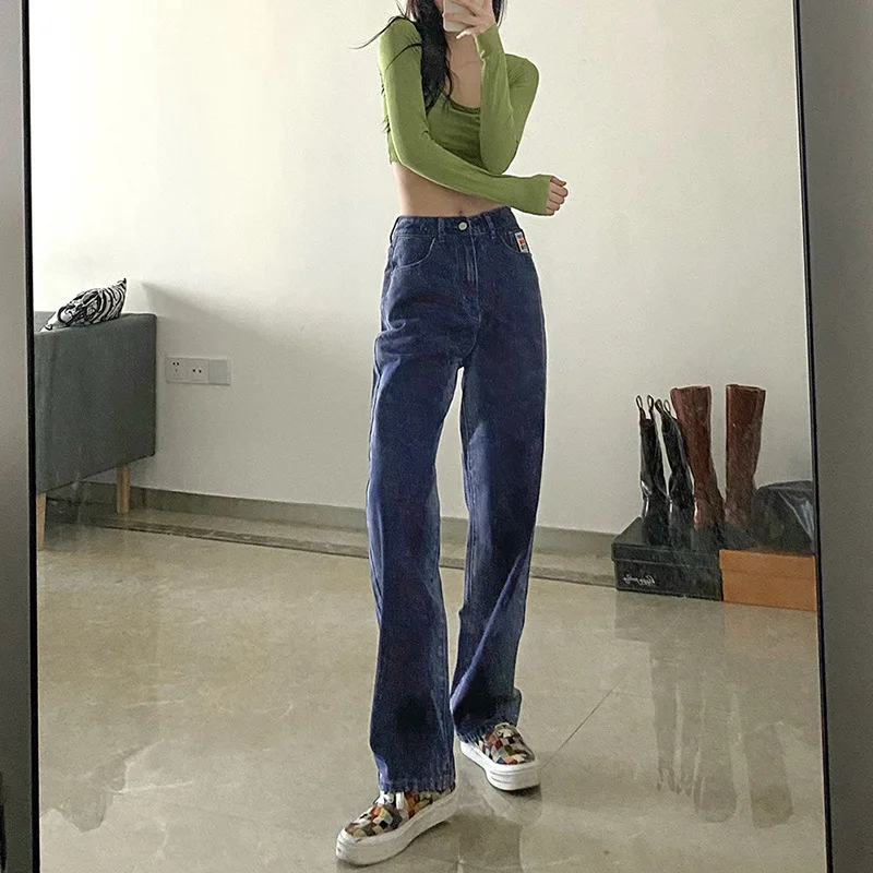 

Zoulv 2020 Winter Women's New Straight Slim Pants High Waist Street Solid Color Fashion All-match Thin and Long Mopping Jeans