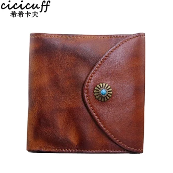 

100% Genuine Leather Men Wallets Vintage Mens Credit Card Holder Trifold Mini Multifunction Coin Purse Cowhide Billfold Wallet