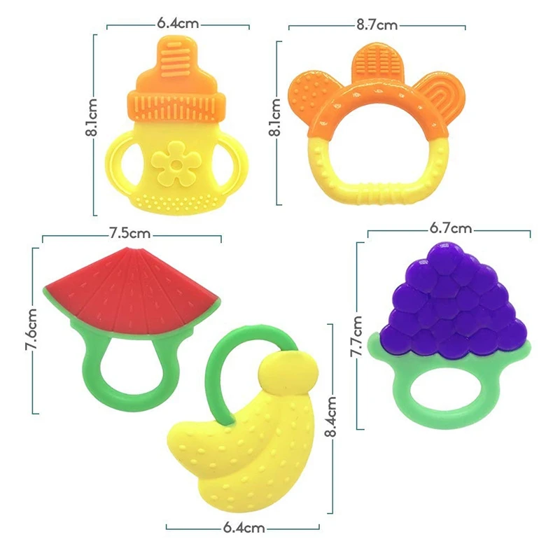 Силиконовые детские игрушки для прорезывания зубов 5 шт-BPA натуральный органический Морозильник Безопасный Прорезыватель сенсорная игрушка для детей от 3 до 12 месяцев, младенец, Tod