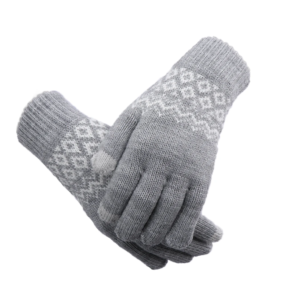 Type2-Grey Модные милые рукавицы с сенсорным экраном, зимние теплые вязаные перчатки с изображением котов из мультфильмов, перчатки на полный палец, плотные теплые мягкие стрейч-перчатки - Цвет: Type2-Grey