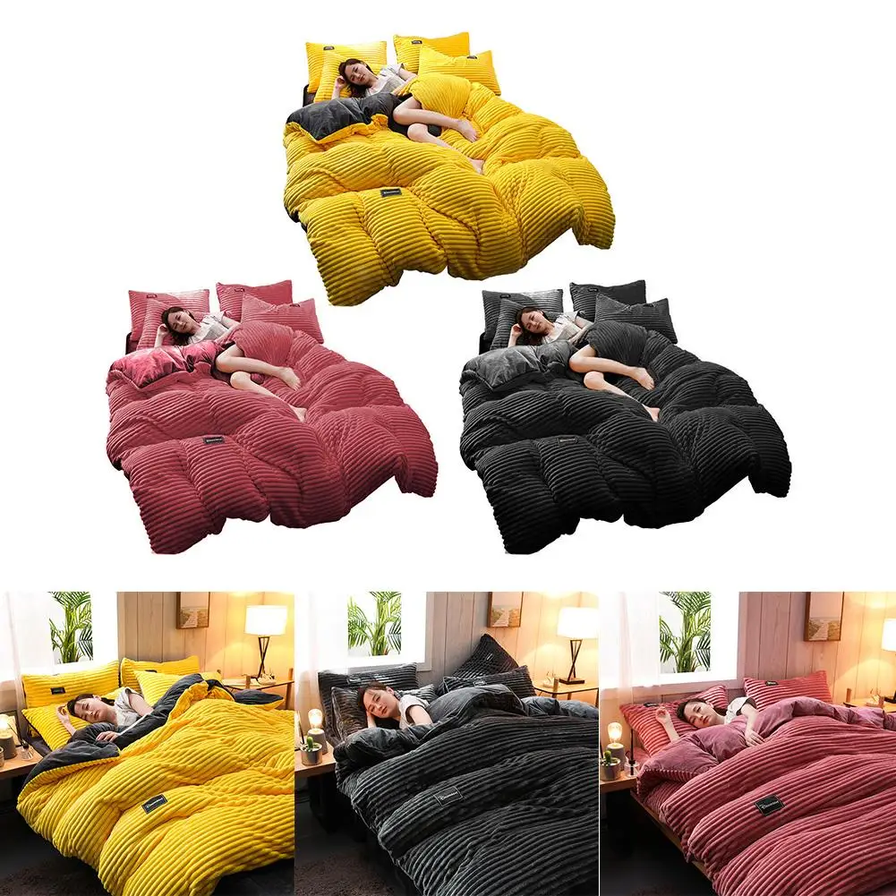 

4PCS Flannel Duvet Cover Set Thickened Warm Quilt Cover Bedsheets Pillowcase For Bedroom