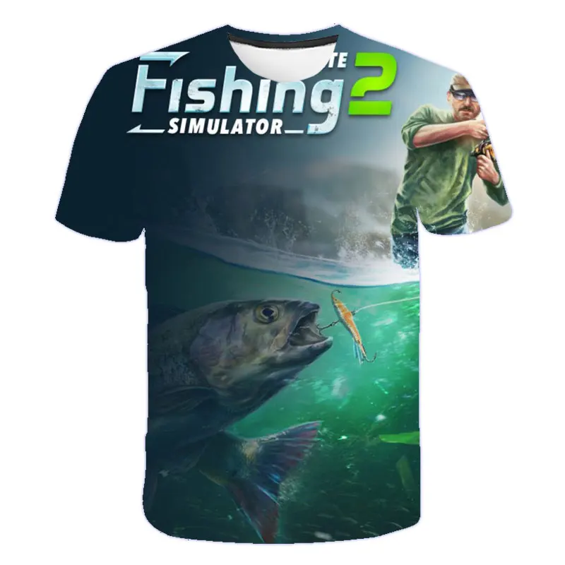 Natural theme men's T-shirt summer casual tops 3D printed women's O-neck shirt fishing boy girl streetwea | Детская одежда и