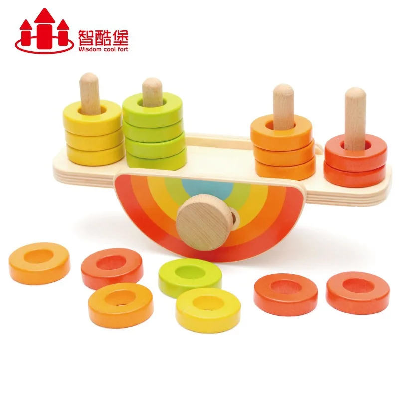 

Rainbow Tower Balance Game Young Children'S Educational Wood Jenga Ring Building Blocks Early Childhood Toy 1-2-3 a Year of Age