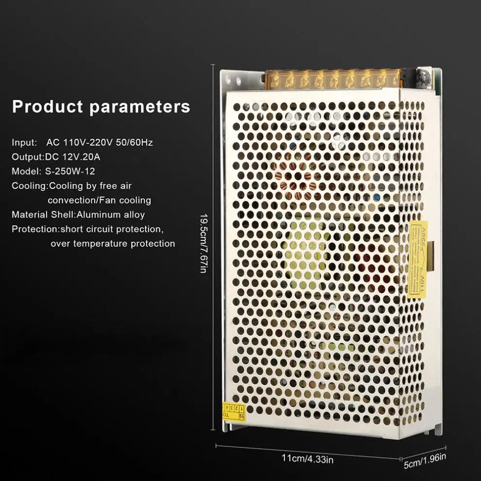 12V 20A 250W Переключатель Питание Драйвер адаптер/источник трансформатор для Светодиодные ленты светильник с вышивкой закрытых стежков/промышленная/Оборудование для мониторинга