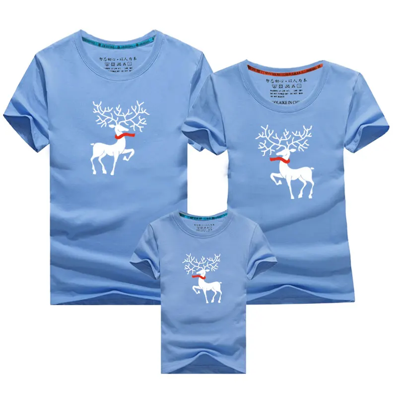 sky blue Рождественская одежда для мамы и дочки; Одинаковая одежда для папы и сына; одежда для семьи; футболка для папы, мамы и мальчика с рисунком оленя - Цвет: sky blue