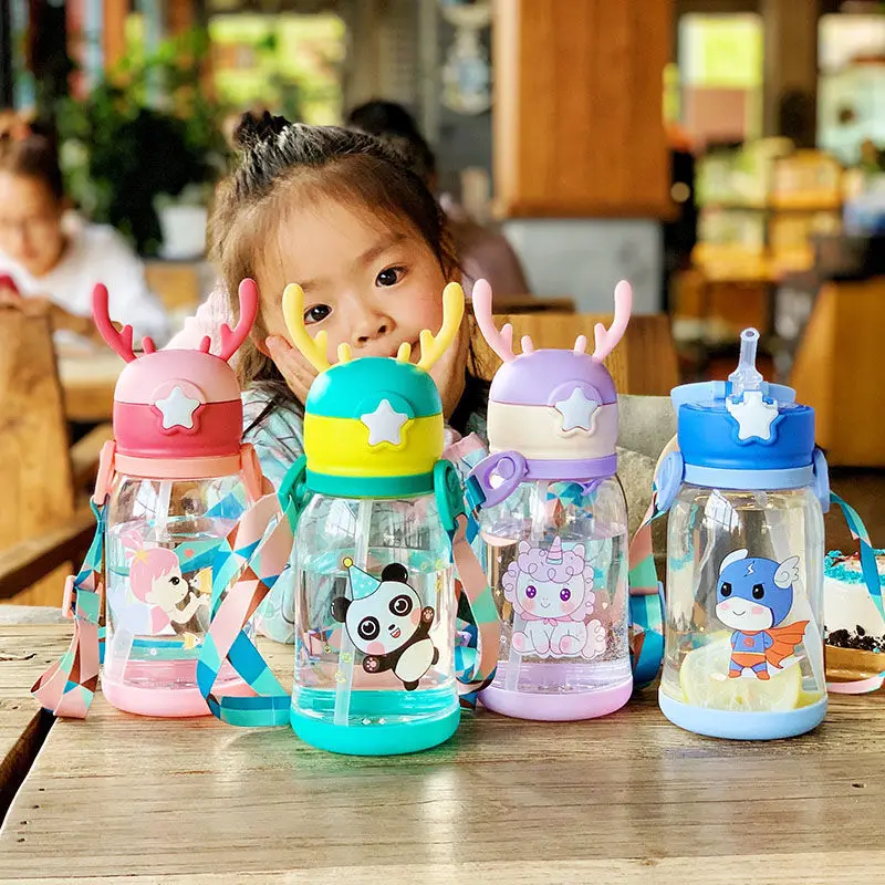550ML Children Bottle for Outdoor Travel School Cute Cartoon Animal Baby Water Bottle with Shoulder Strap for Boy Girl