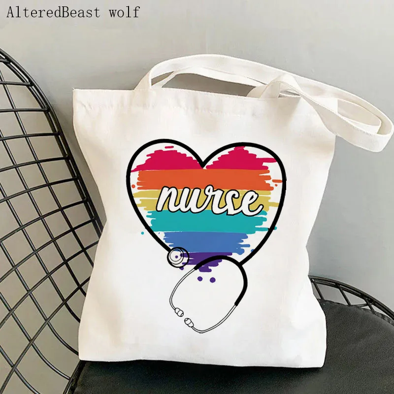 Women Shopper bag Resting nurse face Printed Kawaii Bag Harajuku Shopping Canvas Shopper Bag girl handbag Tote Shoulder Lady Bag