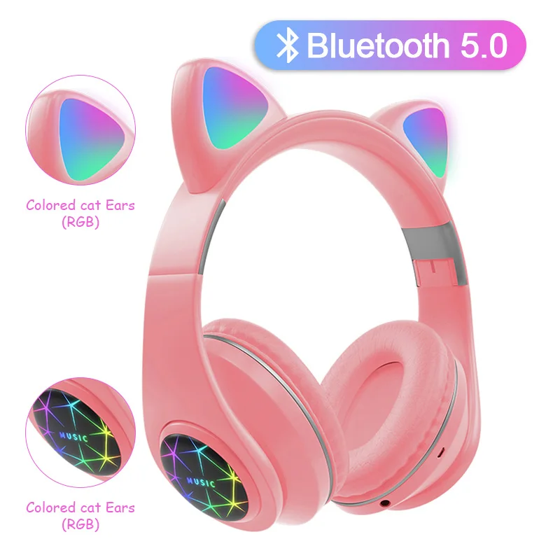 Kids LED Cat Ear Headphone Noise Cancelling Earphone Bluetooth 5 0 Adults Kids Flash Headset Support TF Card 3 5mm Plug With Mic