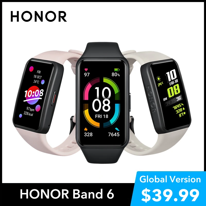 HONOR Band 6 Global Version SpO2 Heart Rate Monitor Watch Smartwatch Blood Oxygen Fitness Smart Bracelet Waterproof Wristbands