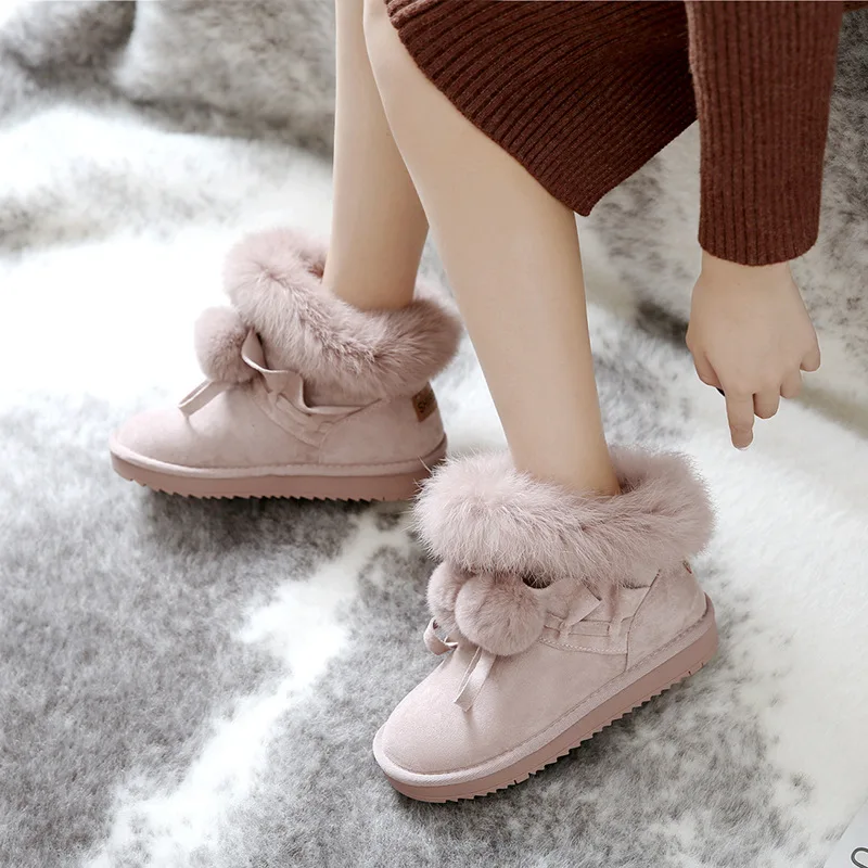 

Snow Boots Women Rabbit Fur Winter 2019 New Furry Thickened Shoe Boots Female Pink Botas High Quality Warm Fur Plush Inside