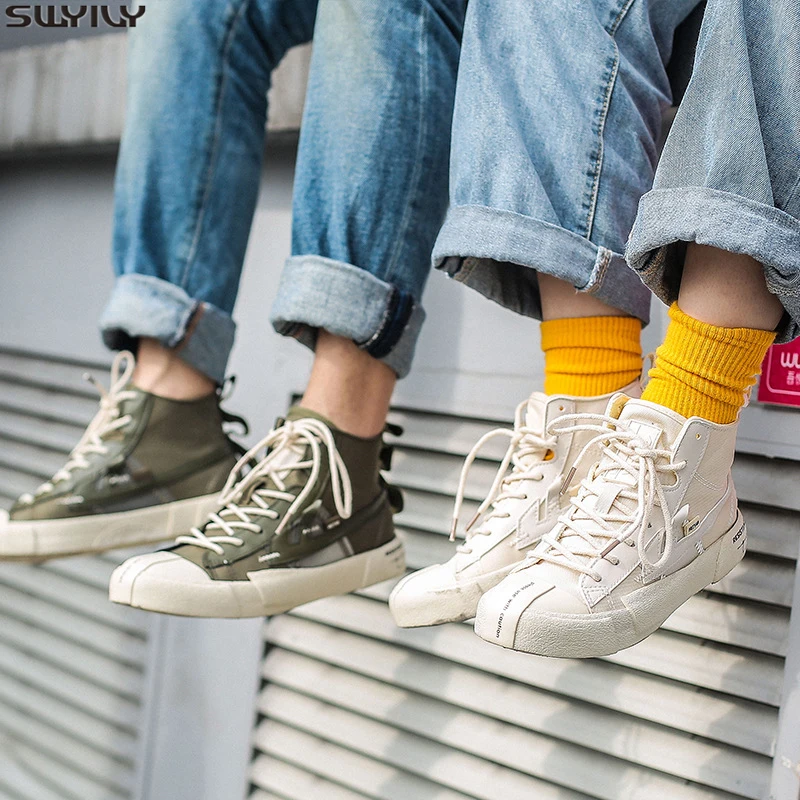 

SWYIVY Chaussure Femme Canvas Shoes Women Chunky Ladies Sneakers 2019 New Autumn Solid White Sneakers Woman Sewing Fashion Shoe