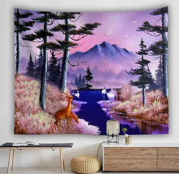 

Tapestry Wall Starry Sky Scenie Wall Hanging Tapestry Picnic Mat Forest Pattern Dining Mat Moon Boho Decor For Living Room Cloth