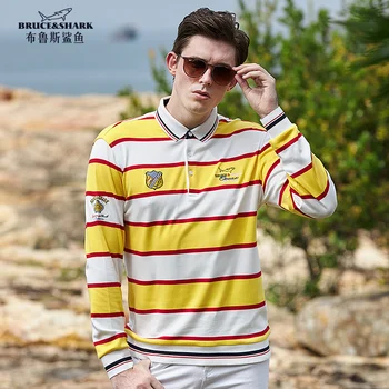 

Bruce&Shark Men Polo Shirt Men's Business work Casual Thick Cotton Male Top Tees Long Sleeve Polo Shirt Stripped Men Polo 4XL