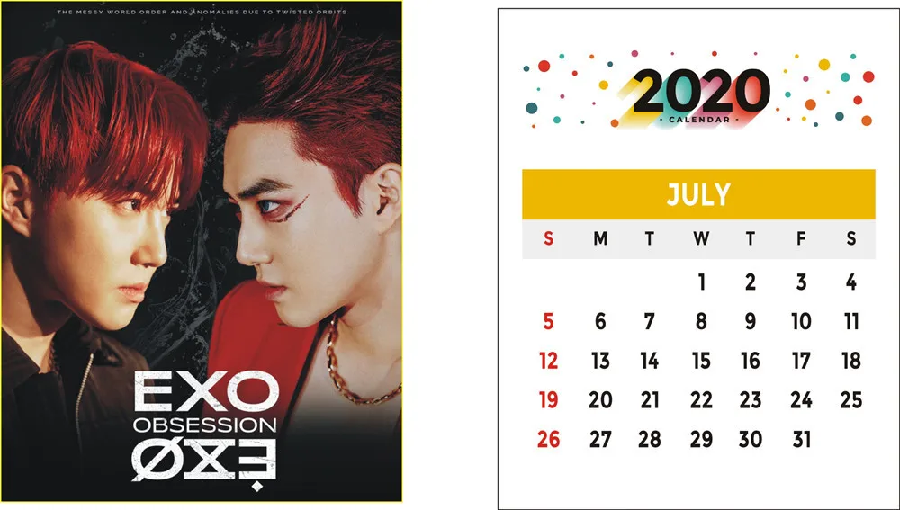 KPOP EXO Chanyeol Xiumin Baekhyun Sehun альбом OBSESSION год календарь Настольный кулон календарь вентиляторы Gilfs