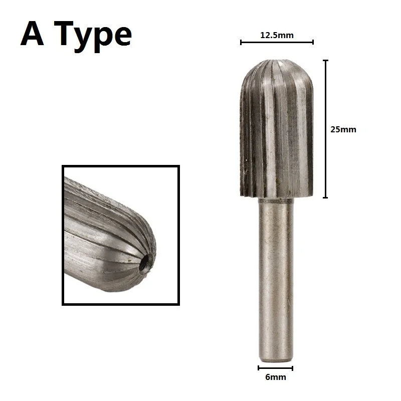 XCAN 1 шт. 6 мм хвостовик высокоскоростной стали роторные заусенцы маршрутизатор RASPS для гравировки металла/шлифовки роторных сверл напильники - Цвет: A Type