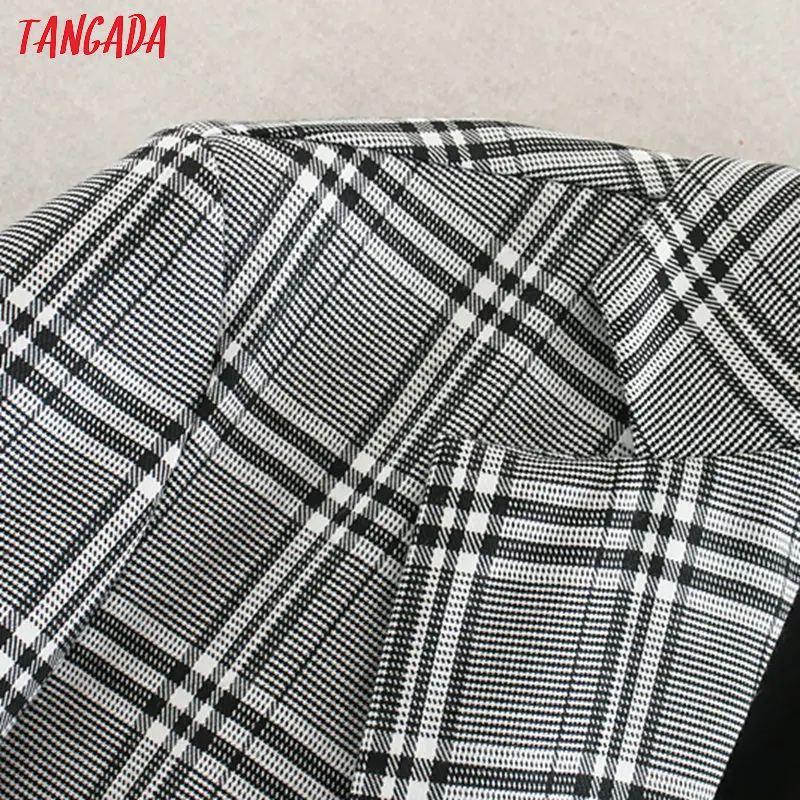 Tangada, Женский винтажный клетчатый Блейзер, негабаритный, женский, длинный рукав, элегантный пиджак, Женский Повседневный Блейзер, костюмы CE220