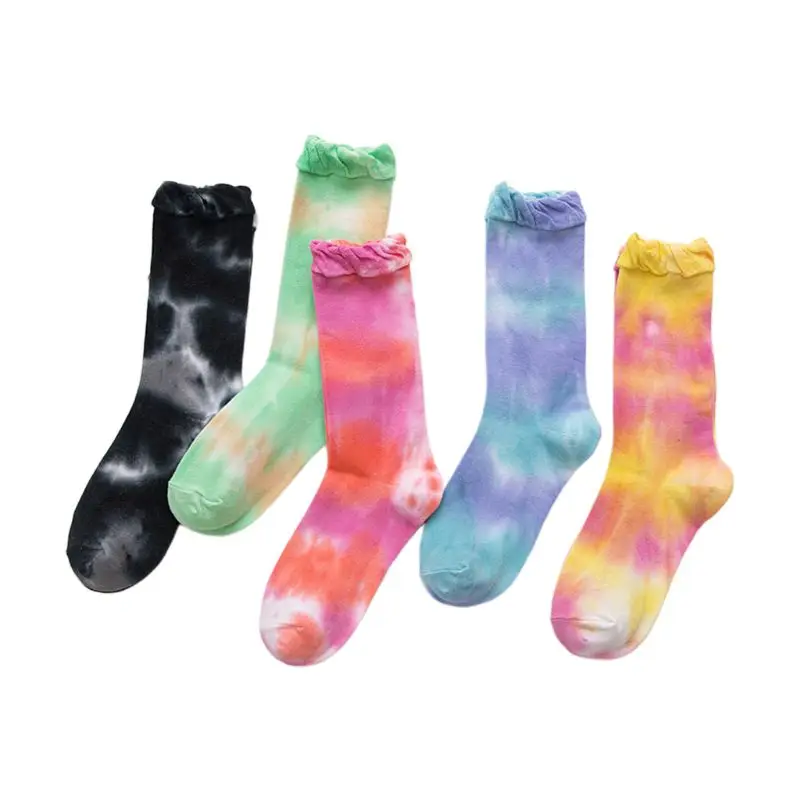 5 пар, женские хлопковые носки, галстук-краска, градиентный Радужный пузырчатый манжет, чулочно-носочные изделия 40JF