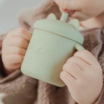 10 Color Baby Silicone Water Cup Feeding Cup BPA Free Baby Learning Drinkware Children's Soft Straw Cups 1