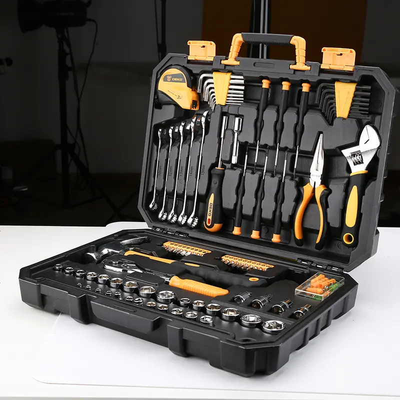 DEKO DKMT128/DKMT196 Home DIY Tool Set Auto Repair Combination Package Hand Tool Kit with Plastic Tool box, Screwdriver, Hammer - Image 3