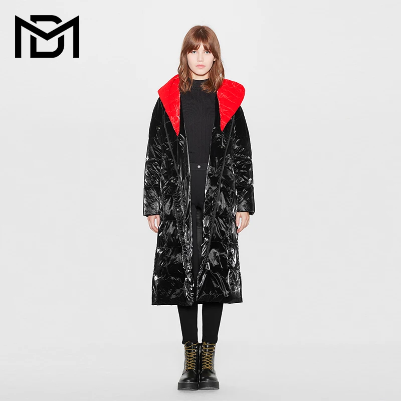 Black-red MD зимнее длинное пуховое пальто, утепленная верхняя одежда, женская зимняя длинная парка, водонепроницаемая, высокое качество - Цвет: Black-red