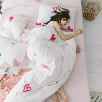 

Girl Heart Four Cotton Small Fresh Princess Style Bedding-Bed Sheet Quilt Cover Three-Piece Set