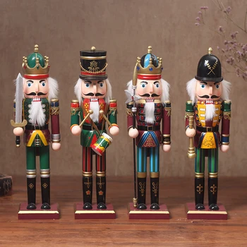 

4 Pcs/set 30cm Wooden Nutcracker Doll Soldier Vintage Handcraft Puppet Decorative Ornaments Home Decoration Christmas Gifts
