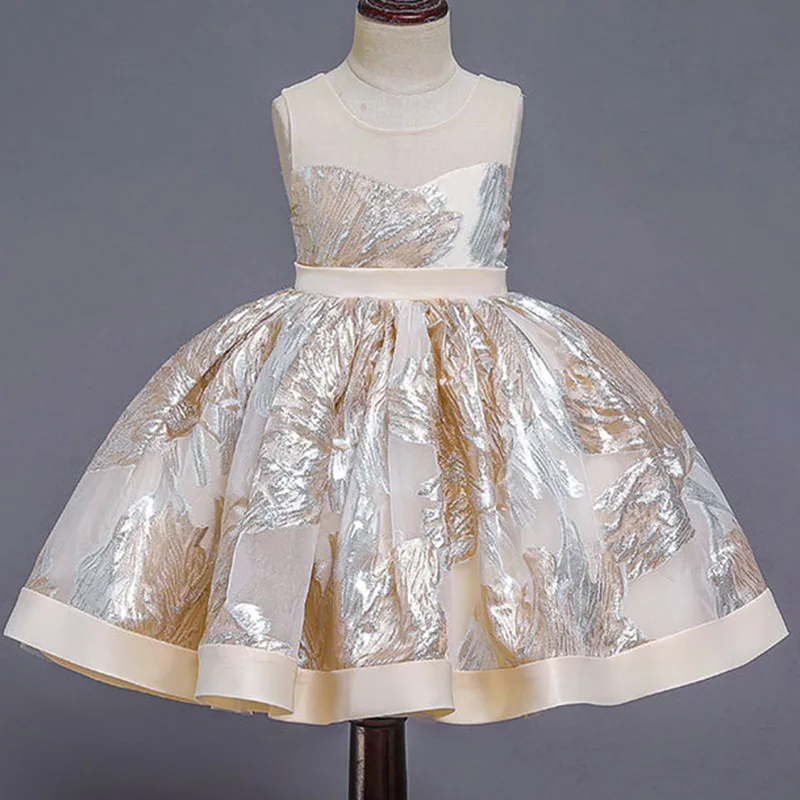 Г. Платье для девочек бальное платье с цветочным узором, Vestido, Детские платья для девочек вечерние платья-пачки на свадьбу для детей от 3 до 10 лет платье принцессы - Цвет: champagne