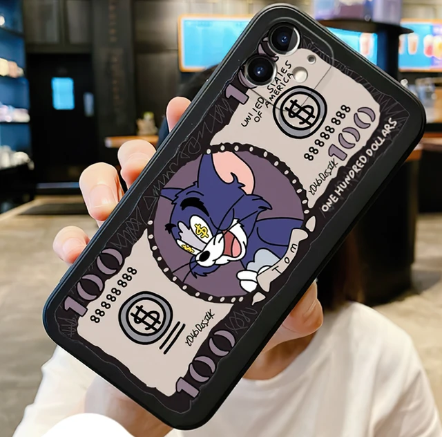 Cat and Mouse Phone Case For iPhone 11 12 13 Pro MAX 6 6S 7 8 Plus XS 12 13 Mini X XR SE 2020 Banknote Silicone Protect the Lens Black P1509