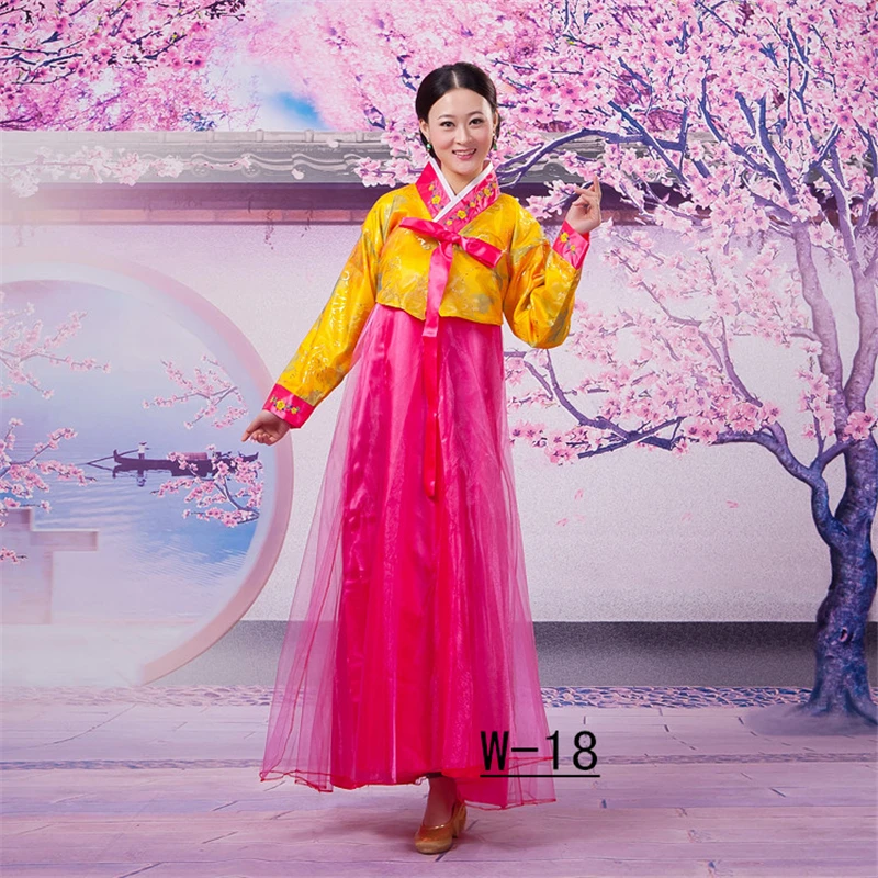 Платье ханбок для мужчин и женщин, Традиционный корейский стиль, вышивка, танцевальные костюмы для выступлений, древняя азиатская одежда - Цвет: Woman Color6