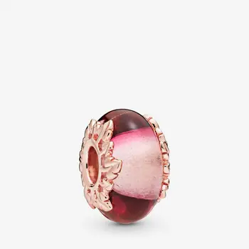 

2020 HOT 100% 925 Sterling Silver Pink Murano Glass & Leaves Charm Sterling Silver fit Original Pandora Bracelets Women Jewelry