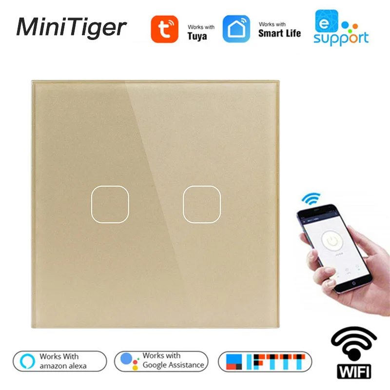 Переключатель Minitiger Tuya/Smart Life/ewelink Wi Fi 2 позиционный 1 панель из хрусталя сенсорный