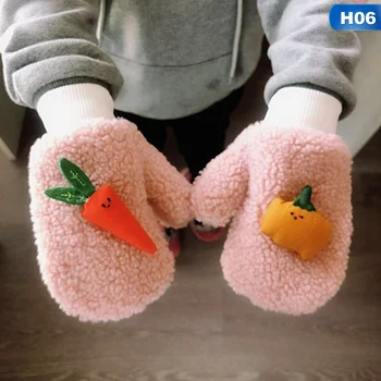 

Winter Baby Cartoon Pumpkin Carrot Knitted Gloves Warm Rope Full Finger Mittens Gloves For Kids Toddler Hanging Neck Gloves