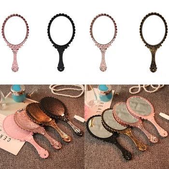 

Portable Vintage Mirror Handhold Makeup Mirror Pink Floral Oval Round Cosmetic Hand Held Mirror With Handle For Women