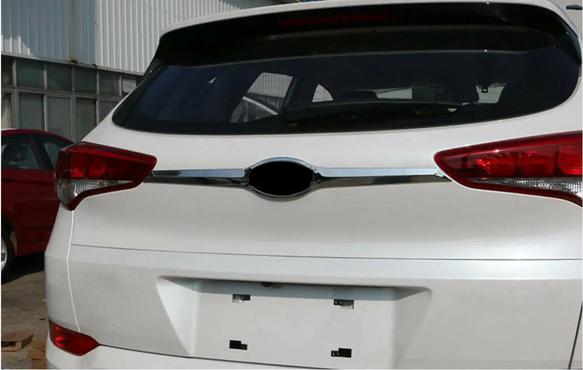 Модификация автомобиля автомобильные аксессуары хромированная задняя дверь багажник люк отделка ободок Накладка для-2017Hyundai Tucson