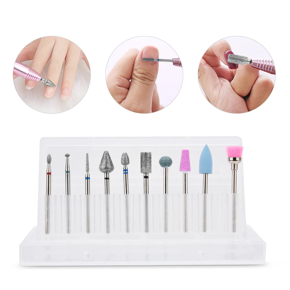 

10pcs Multi-use Nail Drill Bit Set Electric Rotatory Nail File Bit for Electric Manicure Machine Milling Cutter Pedicure Tools