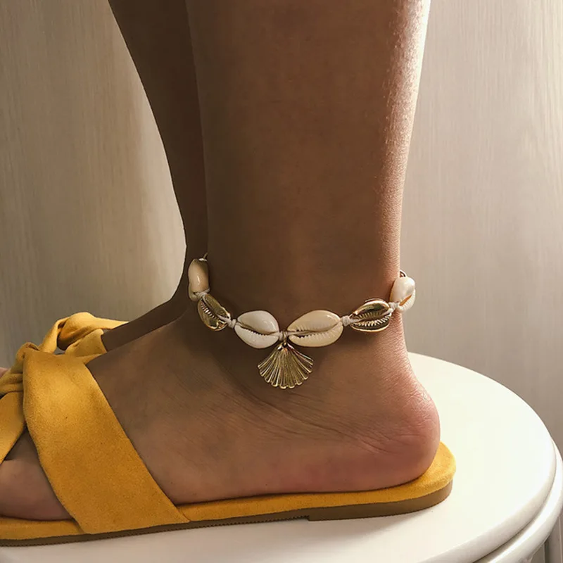 Натуральный Ракушечный ножной шнур-браслет для женщин, ювелирное изделие для ног, Летний Пляжный босиком браслет на лодыжке для женщин