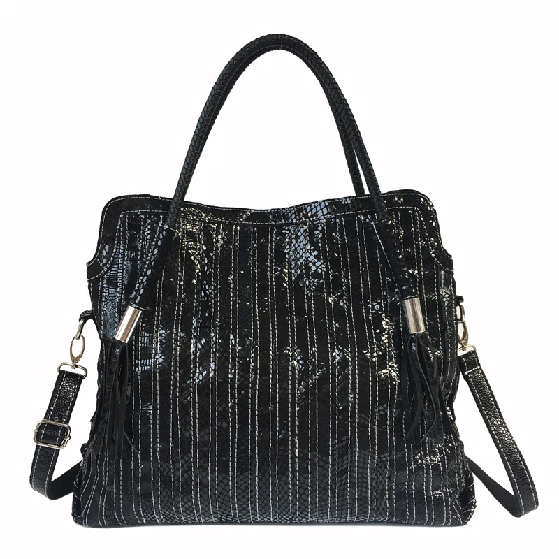 iPinee Real Cow Leather Bags For Women Brands Cowhide Paillette Genuine Leather Handbags Snake Messenger Bag Luxury Tote 4