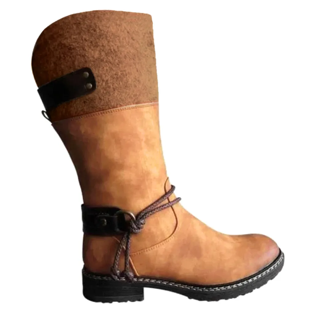Женская обувь botas mujer модные ботинки Для женщин Женская обувь Для женщин для отдыха с пряжкой большой Размеры на литом среднем квадратный каблук, женская обувь