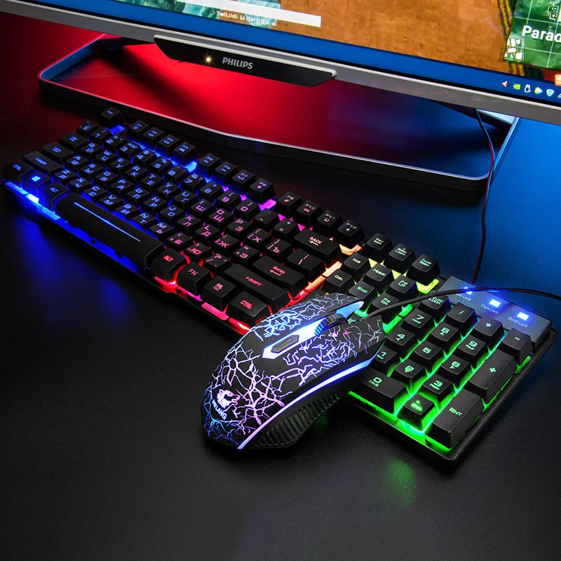 Free Wolf T5 Русская версия блестящая Клавиатура Мышь Набор игровой техники Handfeel AliExpress