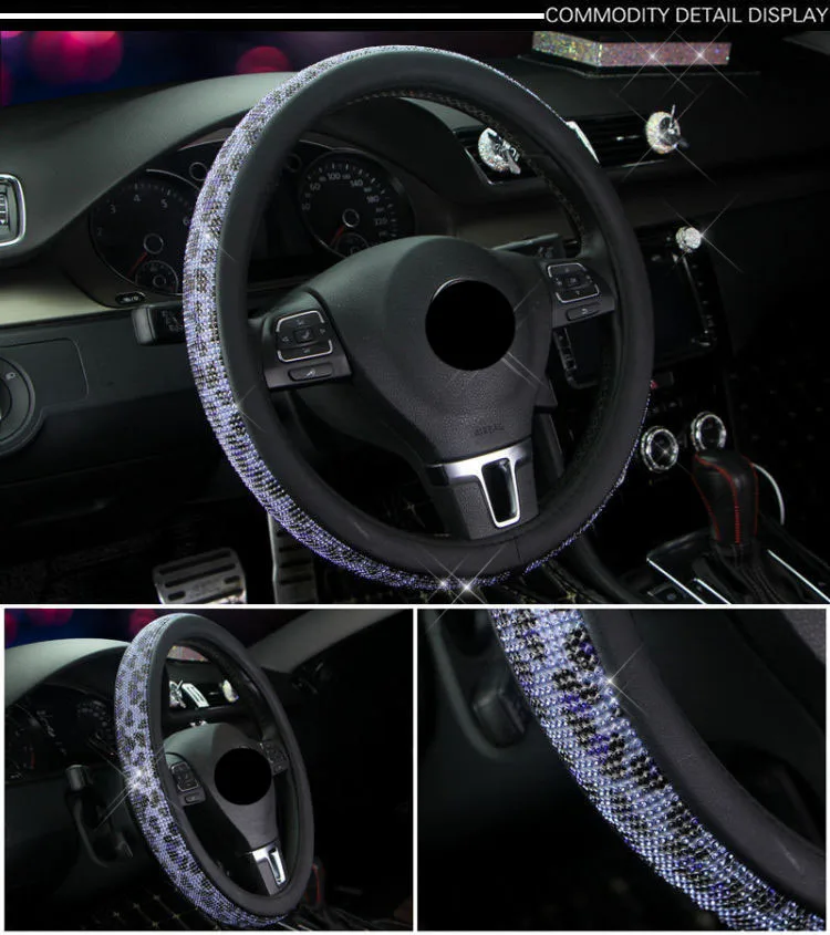 Bling Rainbow красочные 38 см Кожаный чехол рулевого колеса автомобиля дышащий Нескользящий Захват - Название цвета: Color C
