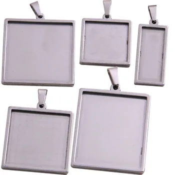 

5pcs stainless steel square cabochon settings diy blank bezel pedant base trays for jewelry making