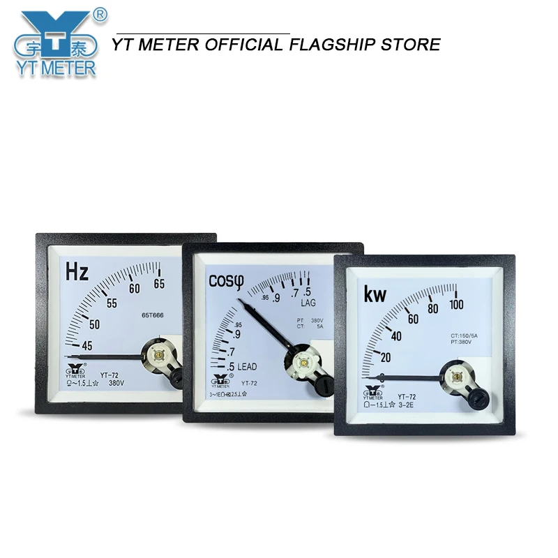 Yt72 three phase power factor meter cos380v 100V 5A pointer-101 AC phase sequence lead lag cp72 dh72 size 68 * 68mm single-phase