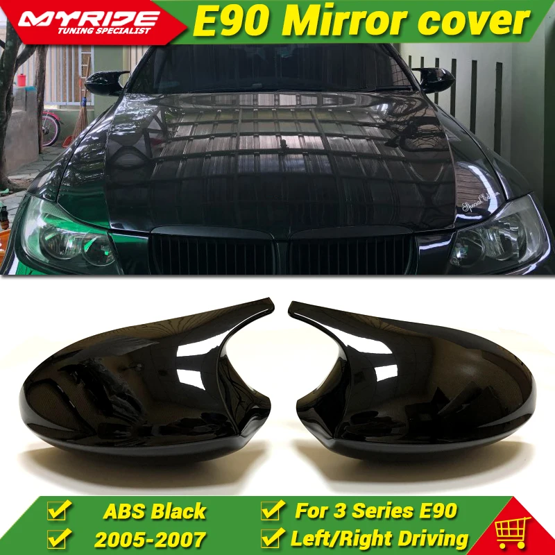 

For BMW E90 3 Series Sedan 1:1 Replacement 2-Pcs Side Mirror Cap M3 Look Mirror Cover Cap Add on Style ABS Gloss Black 2005-2007