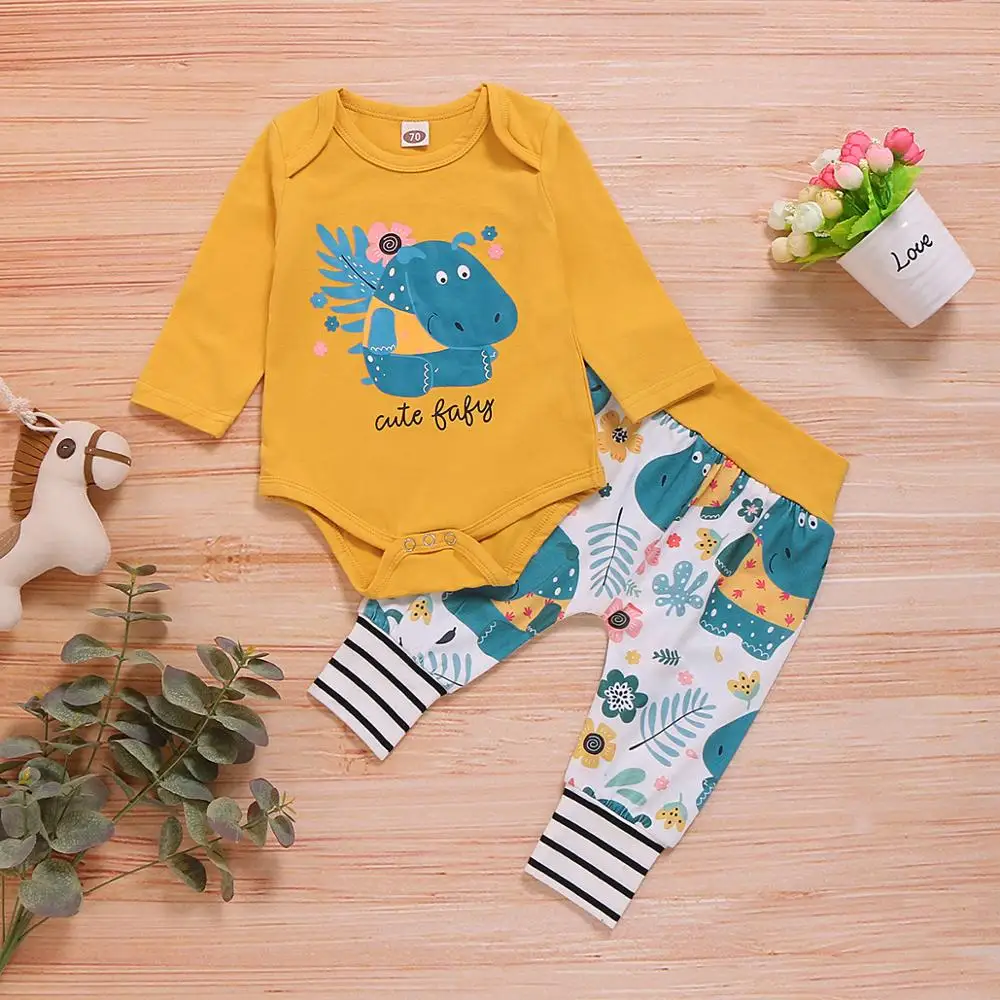 Baby Clothes Sets Funny Cartoon Printed Newborn Boys Girls 2PCS Outfits Long Sleeve Bodysuits + Pants Toddler Infant Sport Suits