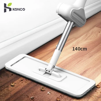 

140cm Microfibre Flat Mop,Flipping Flat Mop, Stainless Steel 2/4 Lazy Mop,Wet & Dry Mopping in 2 Sides